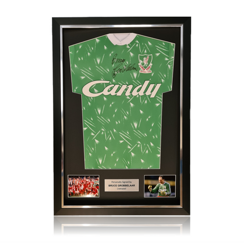 Bruce Grobbelaar Hand Signed CANDY Goalkeepers Shirt in Deluxe Classic Frame