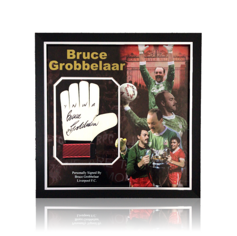 Bruce Grobbelaar Hand Signed RED Umbro Goalkeepers Glove In Deluxe Classic Frame.