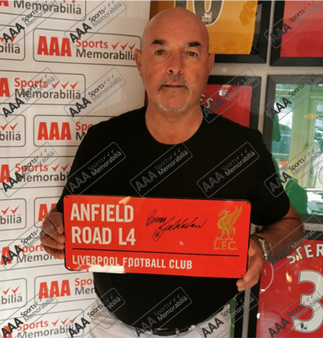 Bruce Grobbelaar Hand Signed RED ‘Anfield Road’ Metal Sign In Deluxe Classic Frame