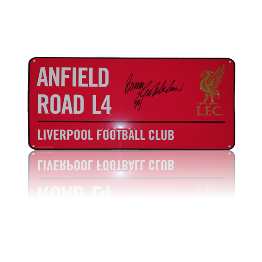 Bruce Grobbelaar Hand Signed RED ‘Anfield Road’ Metal Sign In Deluxe Classic Frame