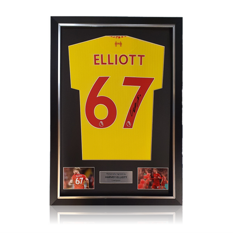 Harvey Elliott Hand Signed Liverpool 2021-22 3rd Shirt In Deluxe Classic Frame