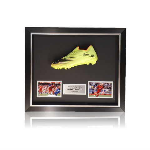 Harvey Elliott Hand Signed Yellow NB Football Boot in Deluxe Classic Dome Frame