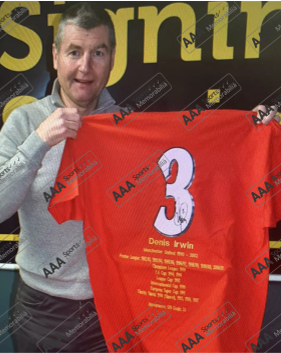 Denis Irwin Hand Signed #3 Career Honours Shirt in Deluxe Classic Frame