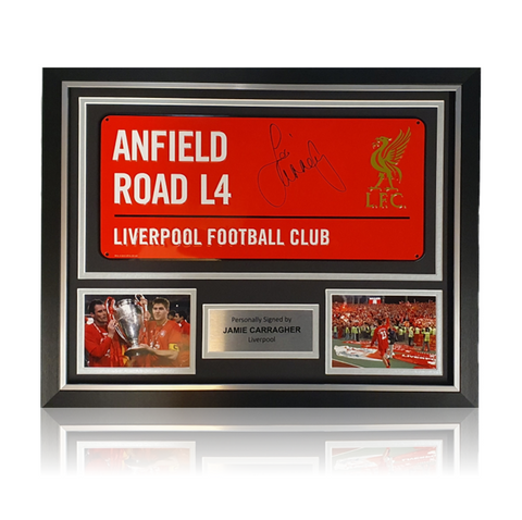 Jamie Carragher Signed RED Anfield Road Sign in Deluxe Classic Frame