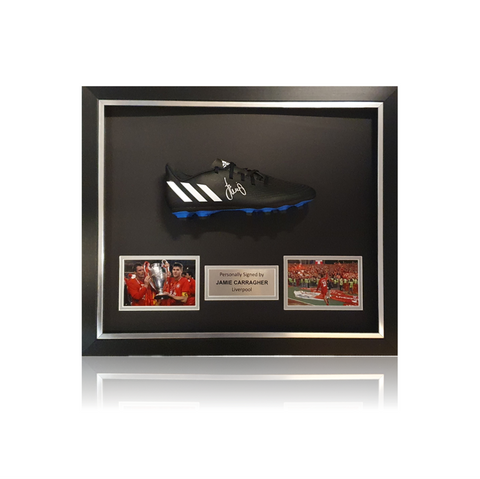 Jamie Carragher Signed BLACK Football Boot In Deluxe Classic Dome Frame