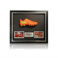 Jamie Carragher Signed ORANGE Football Boot In Deluxe Classic Dome Frame