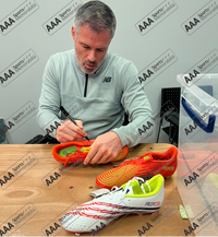 Jamie Carragher Signed ORANGE Football Boot In Deluxe Classic Dome Frame