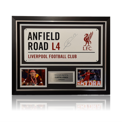 Curtis Jones Hand Signed Anfield Road Sign In Classic Frame