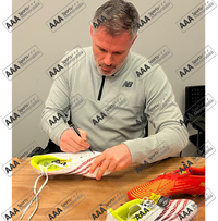 Jamie Carragher Signed WHITE Football Boot In Deluxe Classic Dome Frame