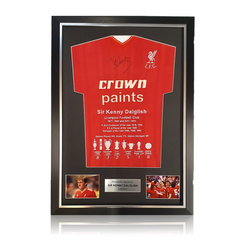 Kenny Dalglish Hand Signed 1985-86 Liverpool FC Home HONOURS Shirt in Deluxe Classic Frame