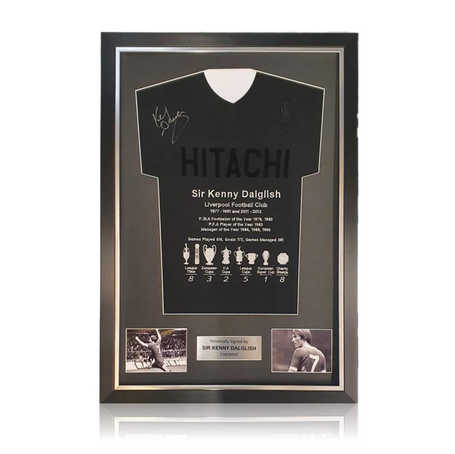 Kenny Dalglish Hand Signed BLACKOUT 1978 Liverpool HONOURS Shirt in Deluxe Classic Frame