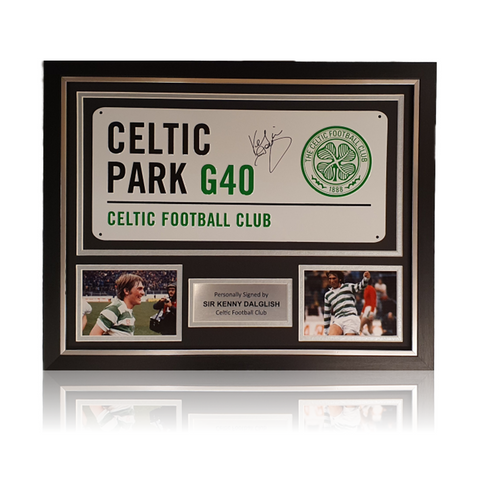 Sir Kenny Dalglish Hand Signed 'CELTIC PARK' Metal Plaque in Deluxe Classic Frame