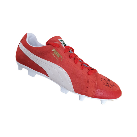 Kenny Dalglish Hand Signed Red/White Suede Puma Football Boot.
