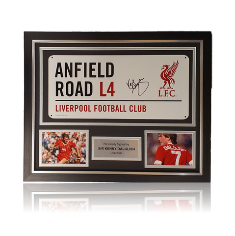 Sir Kenny Dalglish Hand Signed 'Anfield Road' Metal Plaque in Deluxe Classic Frame