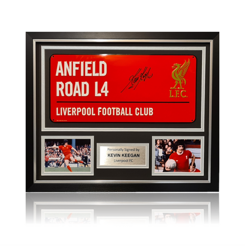 Kevin Keegan Hand Signed RED 'Anfield Road' Metal Plaques In Deluxe Classic Frame