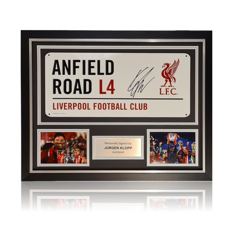Jurgen Klopp Hand Signed Anfield Road Sign In Deluxe Classic Frame