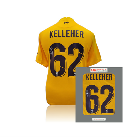 Caoimhin Kelleher Hand Signed Liverpool 2021-22 Yellow Keeper Shirt in AAA Gift Box
