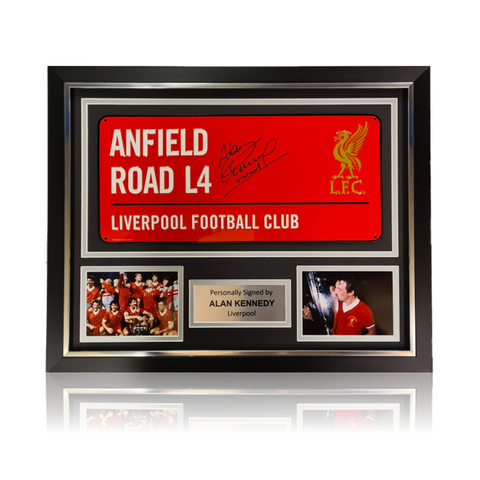 Alan Kennedy Hand Signed RED ‘Anfield Road’ Metal Sign In Deluxe Classic Frame