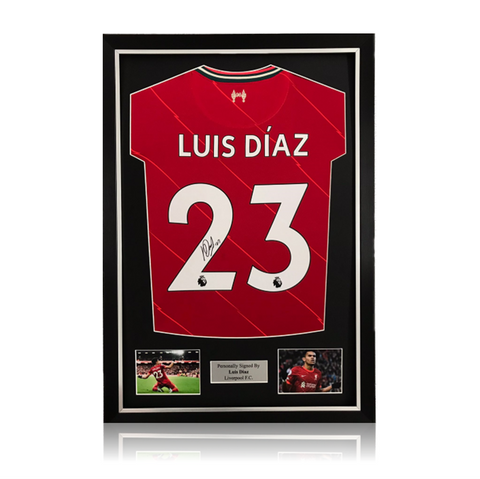 Luis Diaz Hand Signed Liverpool 2021-22 Home Shirt In Deluxe Classic Frame