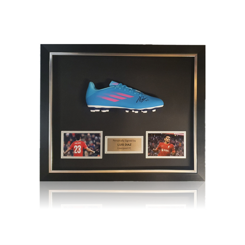 Luis Diaz Hand Signed Blue Adidas Football Boot In Deluxe Classic Dome Frame