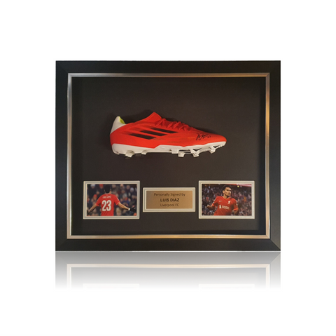 Luis Diaz Hand Signed Red Adidas Football Boot In Deluxe Classic Dome Frame