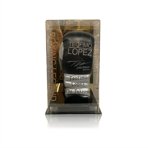Teófimo 'THE TAKEOVER' López Hand Signed Black/Silver Glove in Deluxe Acrylic Display Case