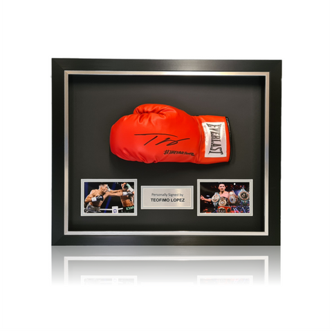 Teófimo 'THE TAKEOVER' López Hand Signed Red 'Everlast' Glove in Deluxe Dome Frame