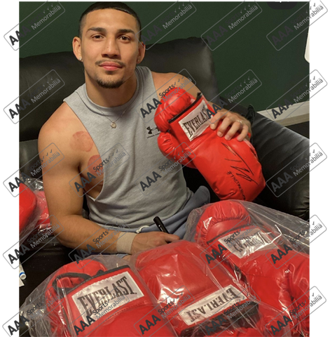 Teófimo 'THE TAKEOVER' López Hand Signed Red 'Everlast' Glove in Deluxe Acrylic Display Case