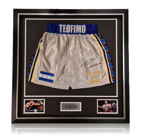 Teófimo 'THE TAKEOVER' López Hand Signed Replica Fight Shorts In Deluxe Classic Frame