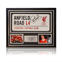 Phil Neal Hand Signed ‘Anfield Road’ Metal Sign In Deluxe Classic Frame