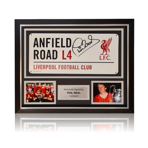 Phil Neal Hand Signed ‘Anfield Road’ Metal Sign In Deluxe Classic Frame