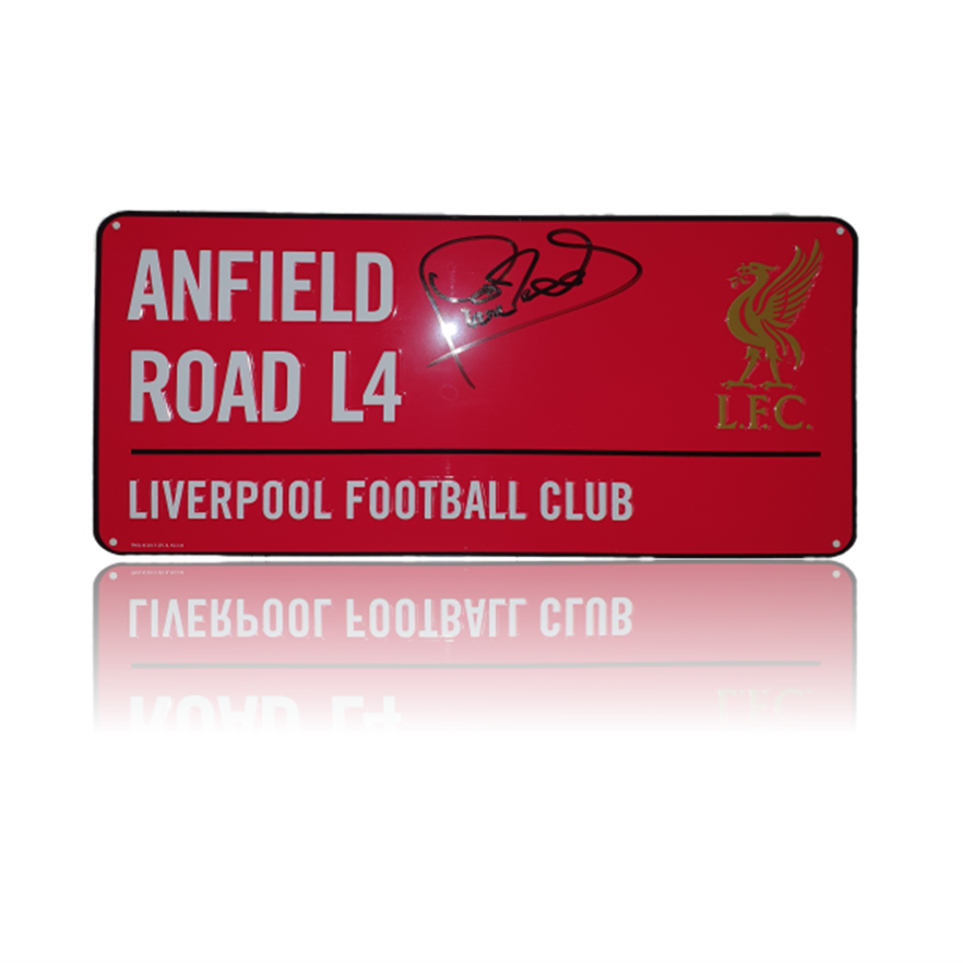 Phil Neal Hand Signed RED ‘Anfield Road’ Metal Sign In Deluxe Classic Frame