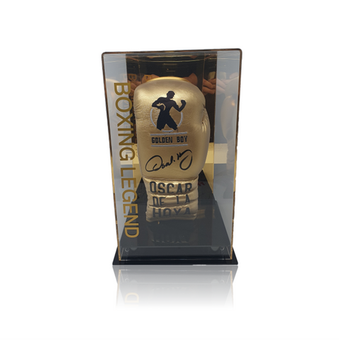 Oscar De La Hoya Signed 'GOLDEN BOY' Gold Boxing Glove In Deluxe Acrylic Display Case
