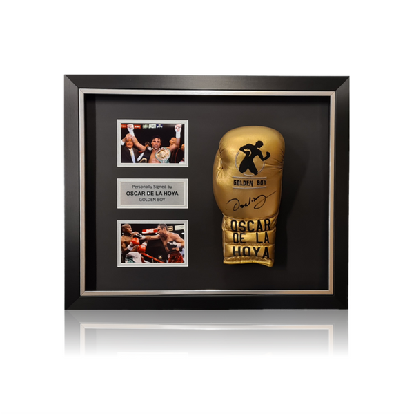 Oscar De La Hoya Signed GOLD Boxing Glove In Dome Frame – AAA Sports ...