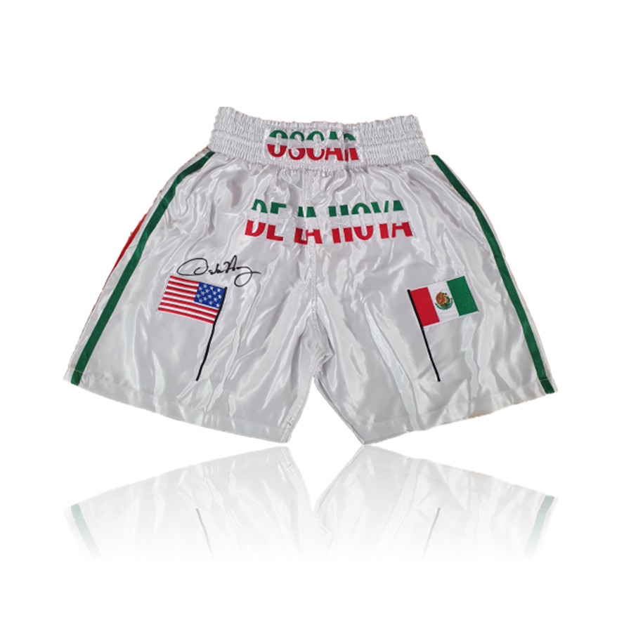 Oscar De La Hoya Hand Signed ‘DEBUT' Fight Replica Boxing Shorts