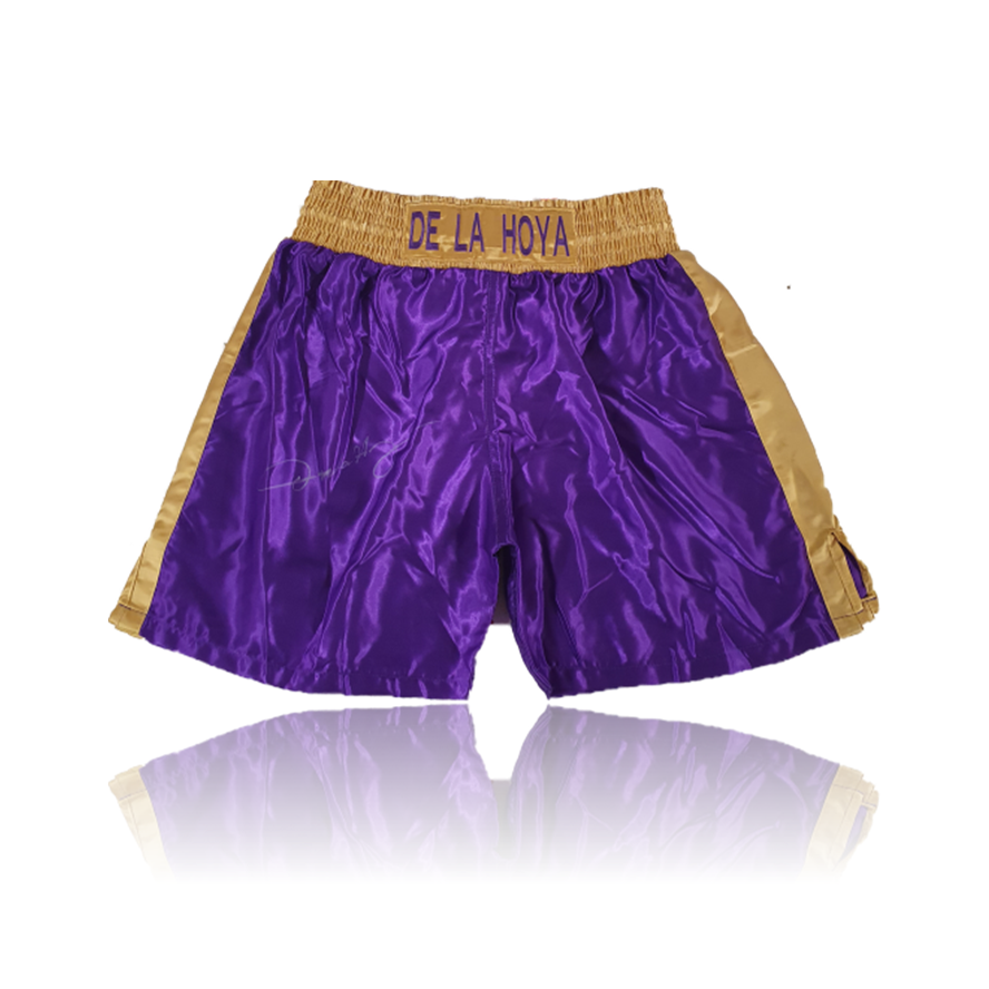 Oscar De La Hoya Hand Signed ‘Recardo Mayorga' Fight Replica Boxing Shorts