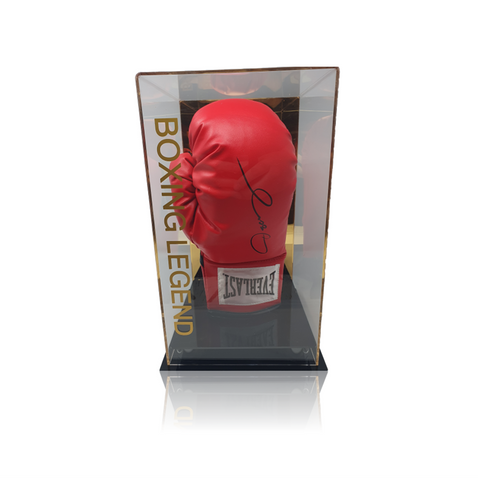 Oscar De La Hoya Signed RED Everlast Boxing Glove In Deluxe Acrylic Display Case