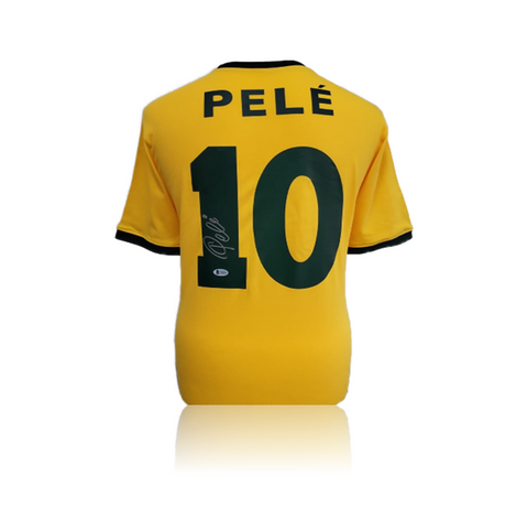 Pele Hand Signed Brazil #10 Football Shirt In Deluxe Classic Frame Beckett Cert.