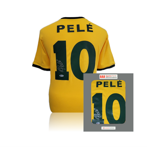 Pele Hand Signed Brazil #10 Football Shirt In AAA Sports Gift Box Beckett Cert.