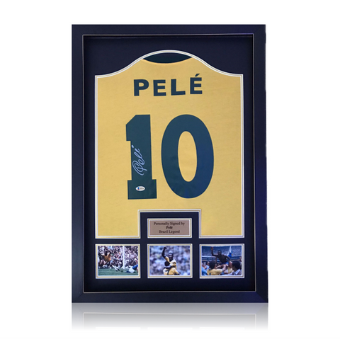Pele Hand Signed Brazil #10 Football Shirt In Deluxe Classic Frame Beckett Cert.