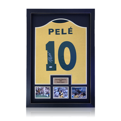 Pele Hand Signed Brazil #10 Football Shirt In Deluxe Classic Frame PSA/DNA Cert.