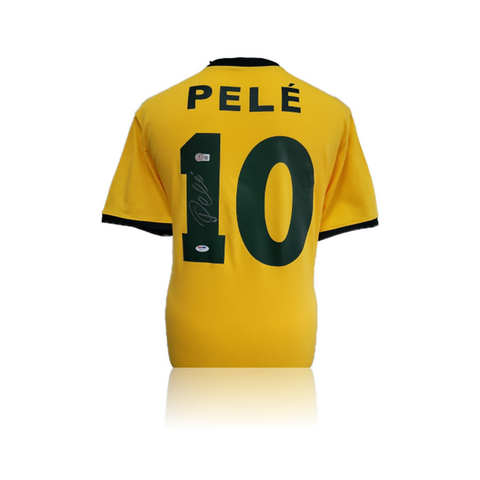 Pele Hand Signed Brazil #10 Football Shirt In Deluxe Classic Frame PSA/DNA & Beckett Cert.