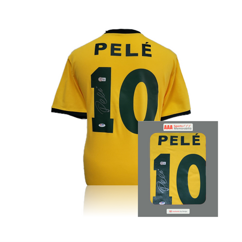 Pele Hand Signed Brazil #10 Football Shirt In AAA Sports Gift Box PSA/DNA & Beckett Cert.