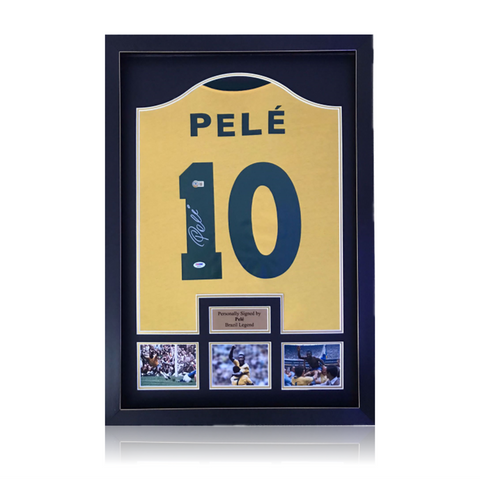 Pele Hand Signed Brazil #10 Football Shirt In Deluxe Classic Frame PSA/DNA & Beckett Cert.