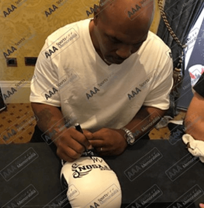 Mike Tyson Hand Signed Black/White ‘Trademark Tattoo’ Boxing Glove in Deluxe Acrylic Display Case