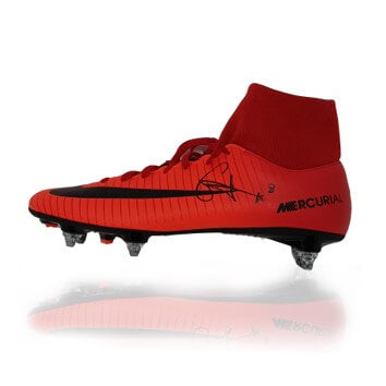 Naby Keita Hand Signed Red Football Boot in Acrylic Display Case