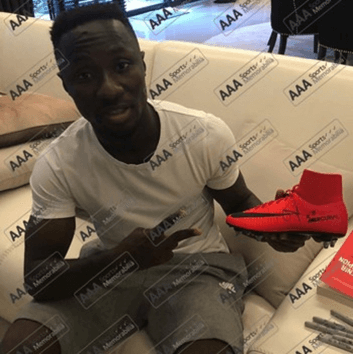 Naby Keita Hand Signed Red Football Boot in Acrylic Display Case