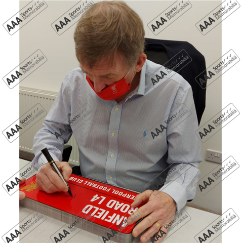 Sir Kenny Dalglish Hand Signed 'Anfield Road' RED Metal Plaque In Deluxe Classic Frame