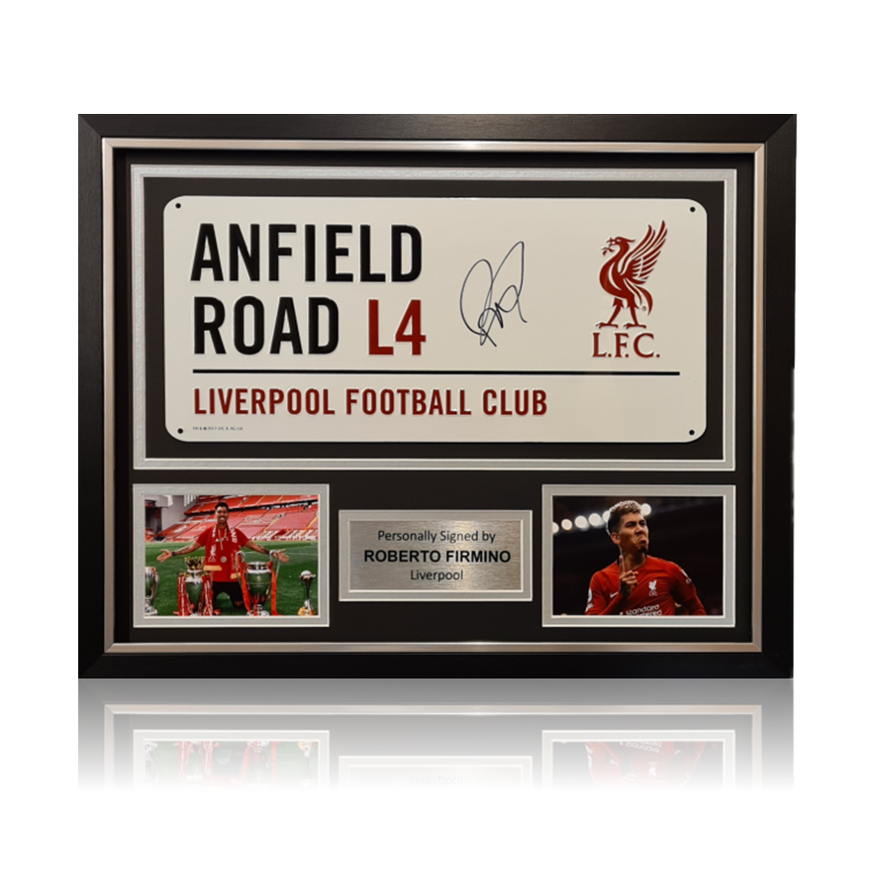 Roberto Firmino Hand Signed Anfield Road Sign In Classic Frame