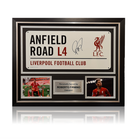 Roberto Firmino Hand Signed Anfield Road Sign In Classic Frame
